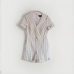 Banana Republic Women's Short Sleeve Romper Ivory Yellow Stripes Size 8